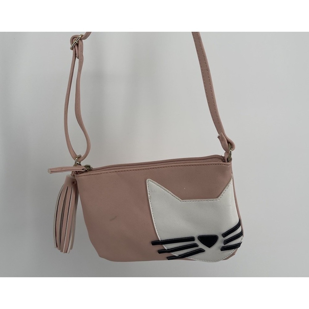Deb &‎ Dave Small Shoulder Purse Pink & White Cat Face Crossbody
